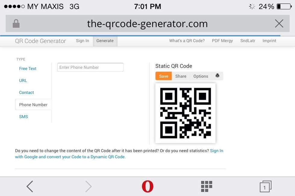 Launch your browser and go to https://www.the-qrcode-generator.com/ and enter the phone number. Save the generated QR code and print it out.
