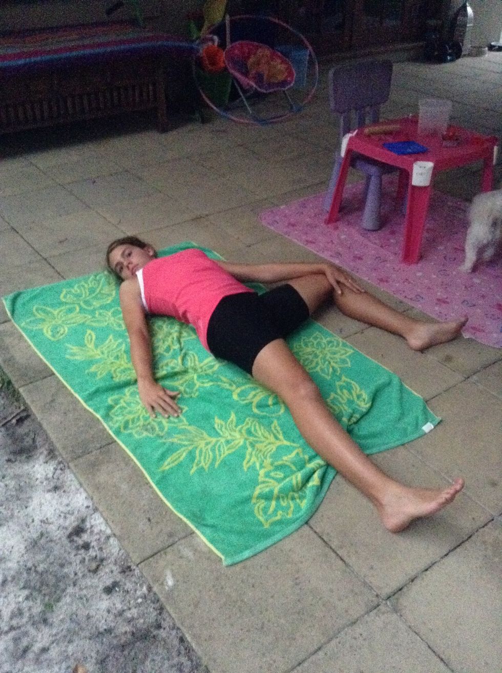 Lay on your back put one leg In a right angle position and the other straight like I have shown you in the picture. Hold for 15 seconds
