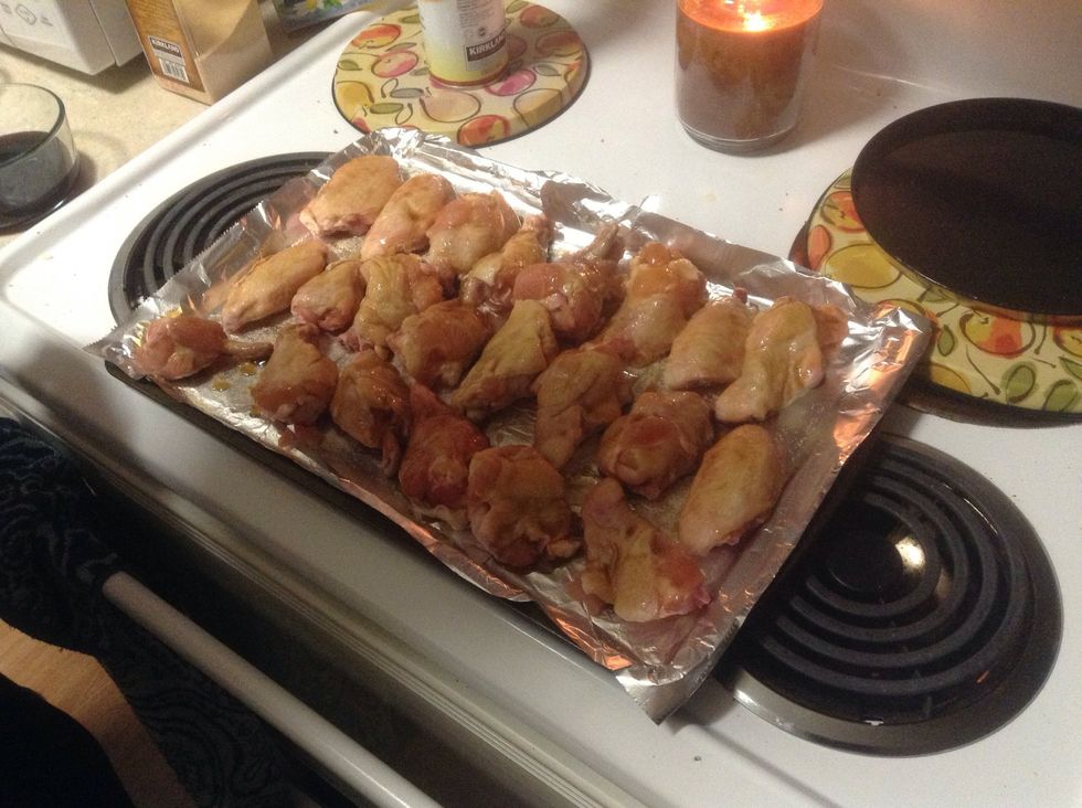 Lay out fresh raw wings on a sheet pan lined with tin foil