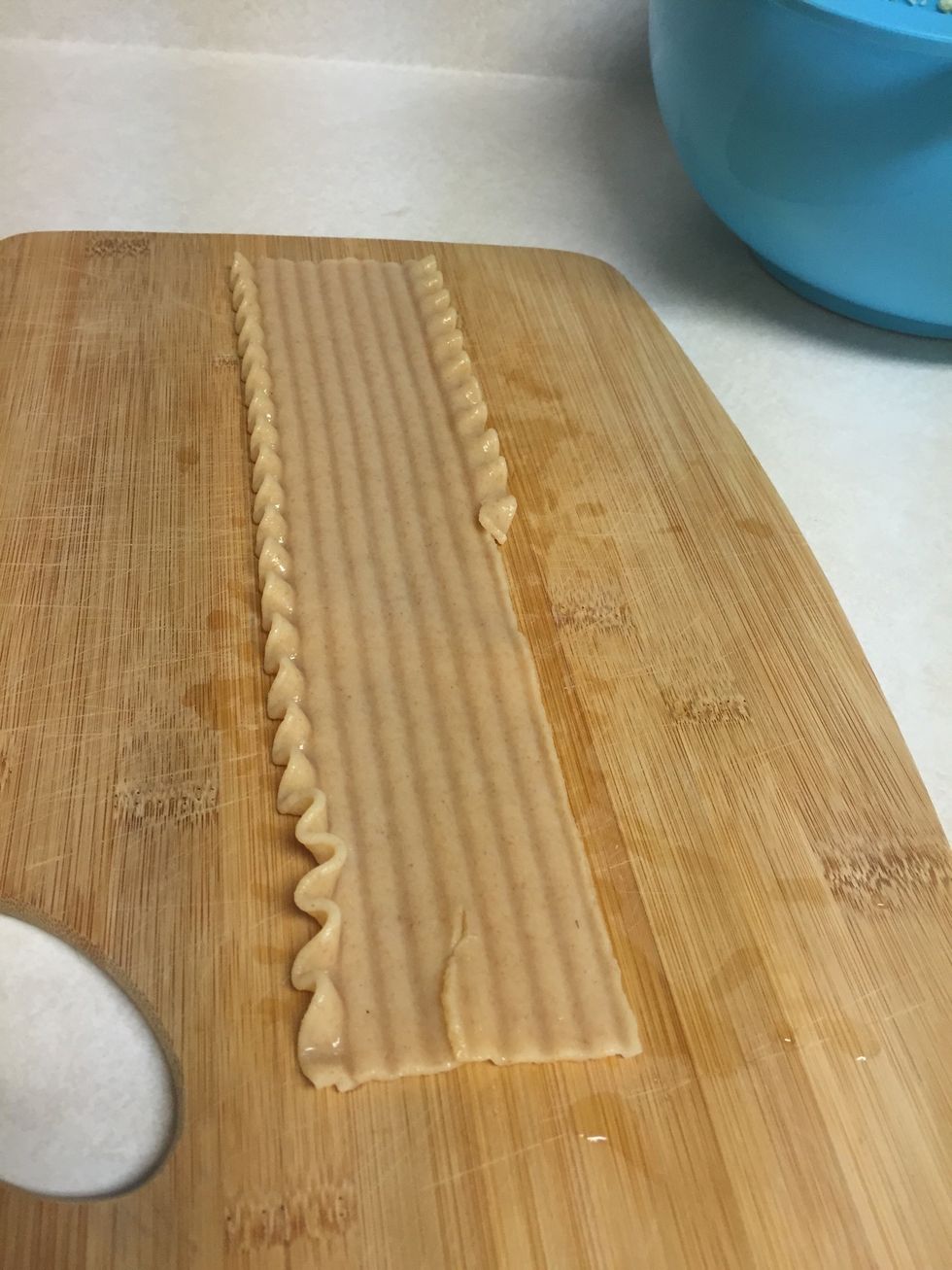 Lay out noodle. After noodles are boiled be sure to rinse in cold water so they are manageable to handle