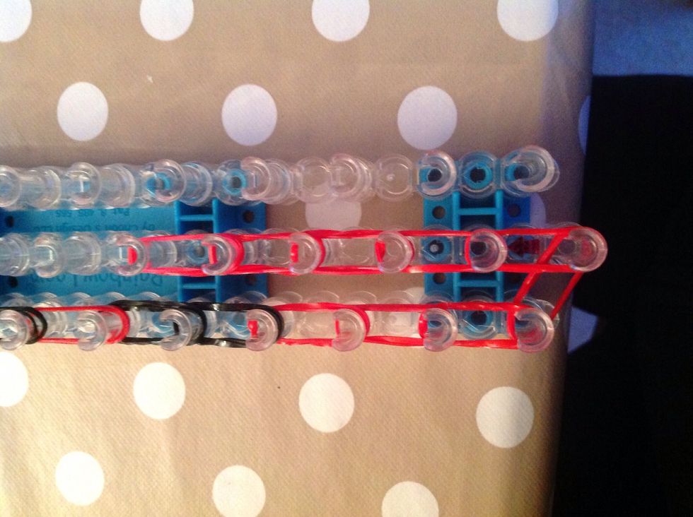 Lay ten red bands up, doubling them.