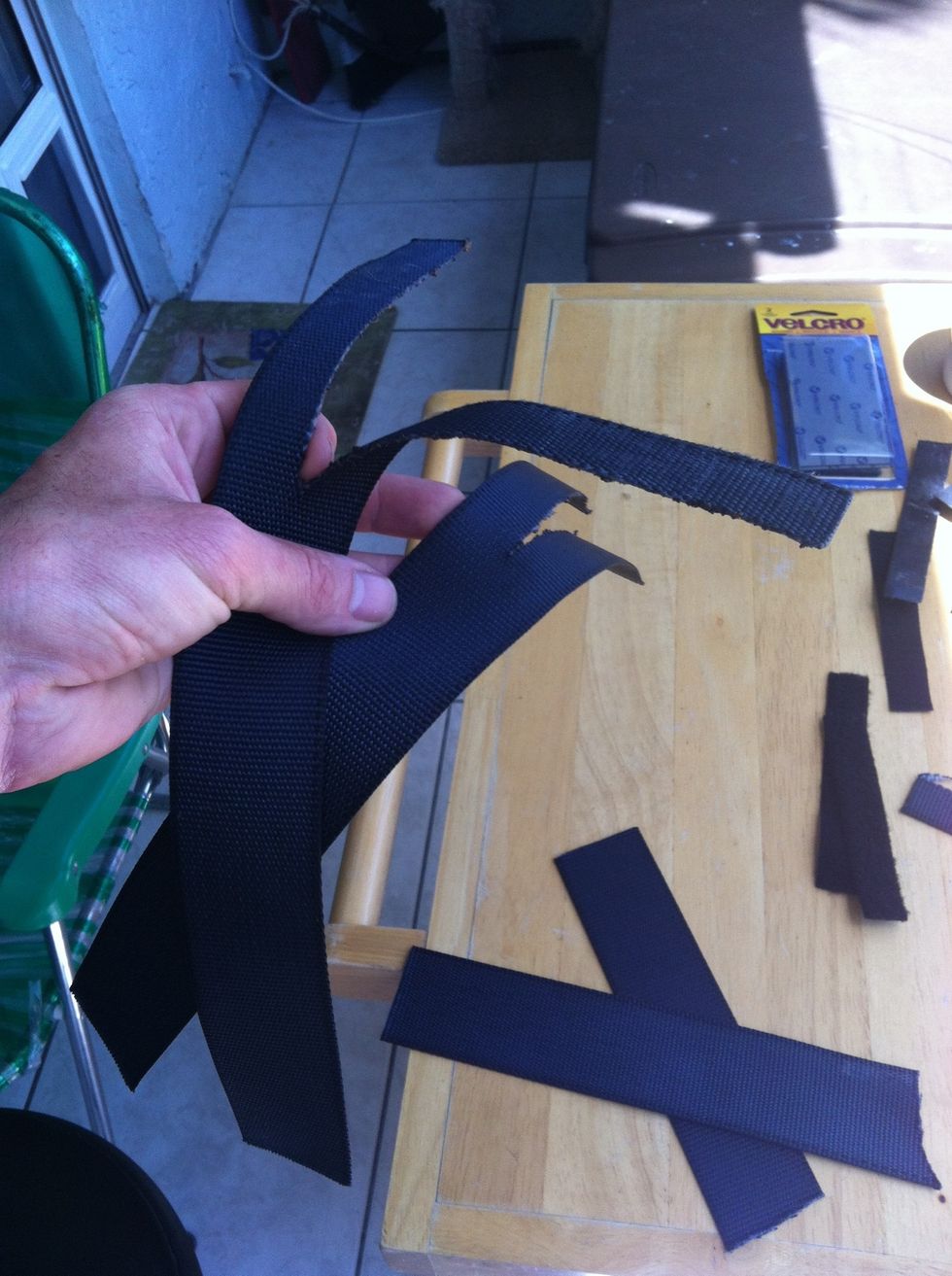 Lay the cut piece on the other strap again. Cut to same length. Save the scraps, you're gonna use 'em.
