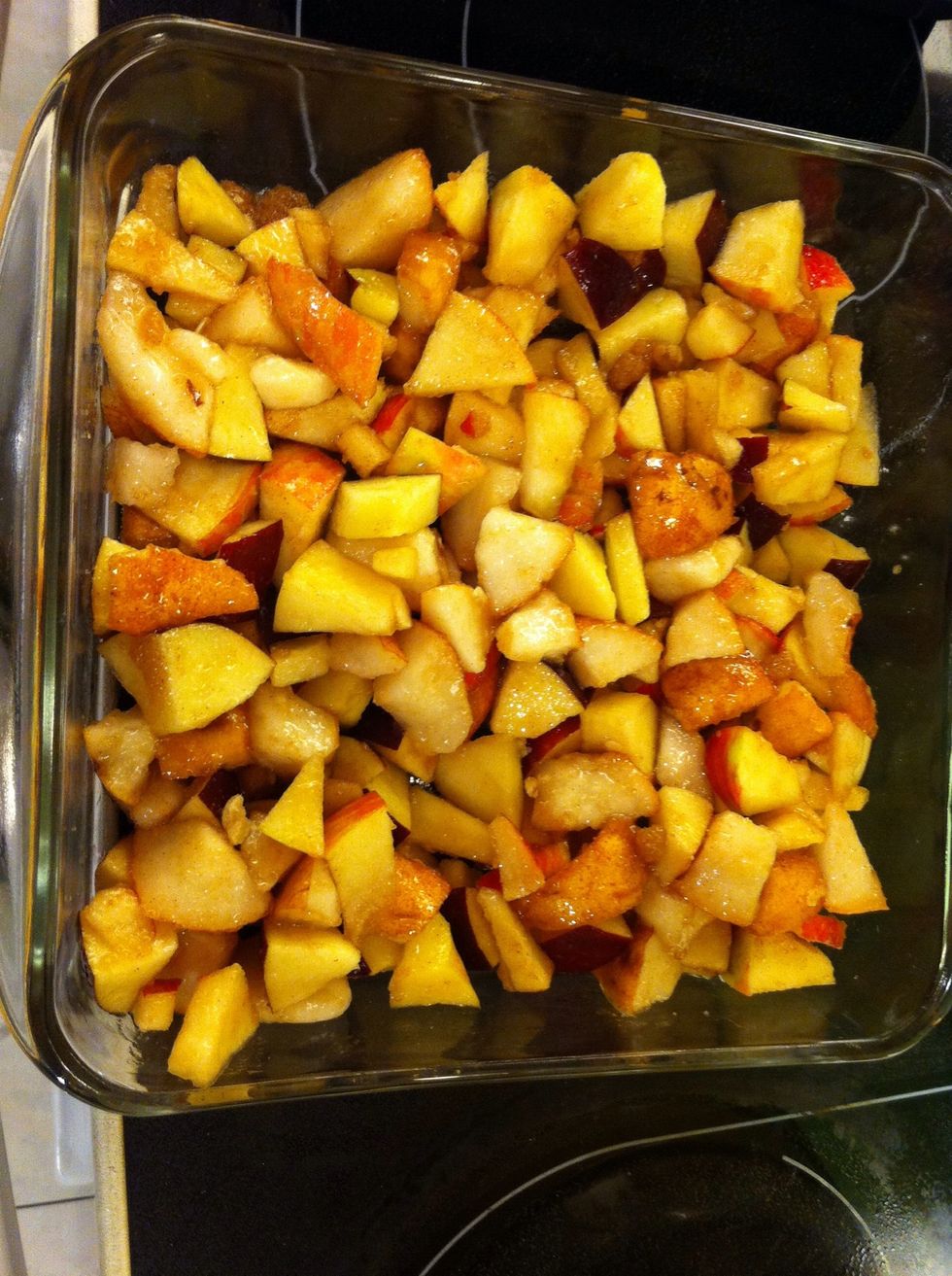 Lay the fruit mixture across the bottom of a greased square pan