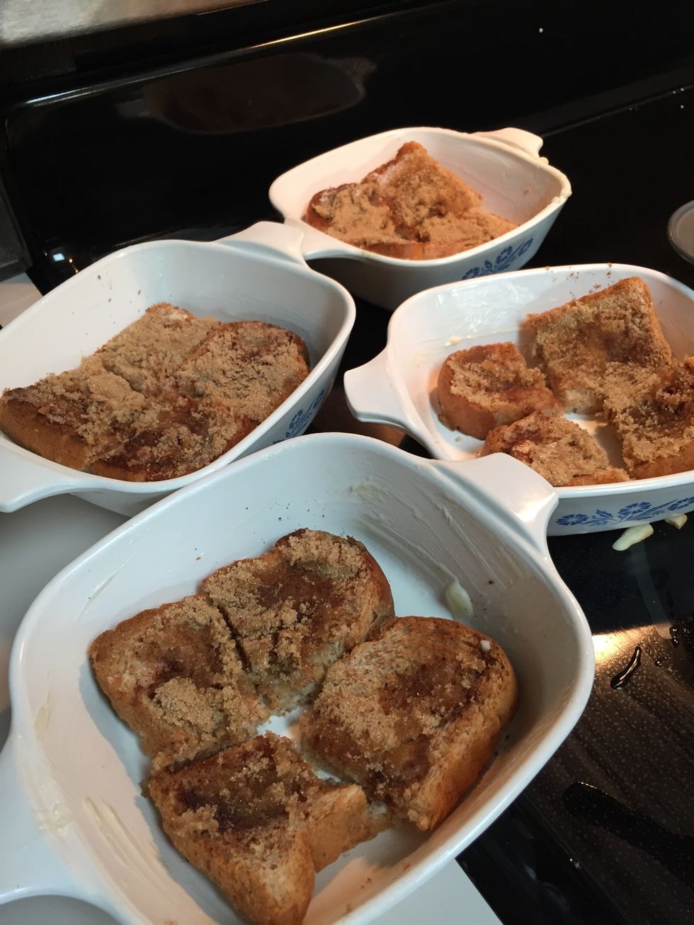 Layer bottom of buttered baking dishes with your extra sweet toast squares.
