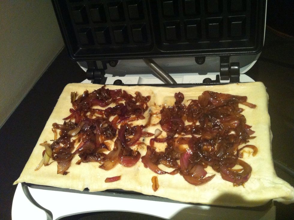 Layer down first puff pastry add ur onion