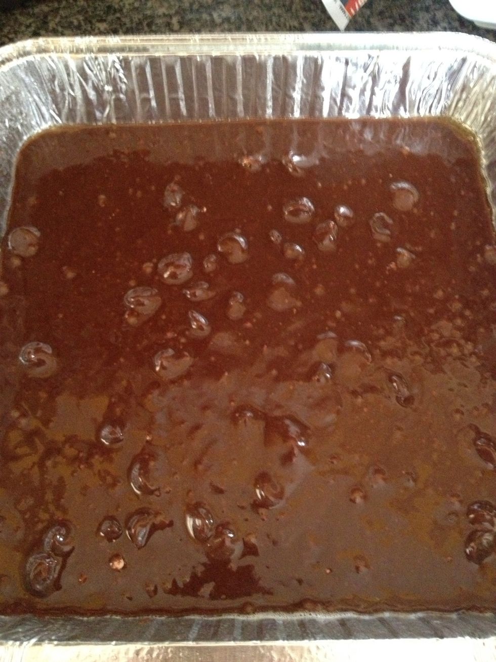 Layer half brownie mix on foil