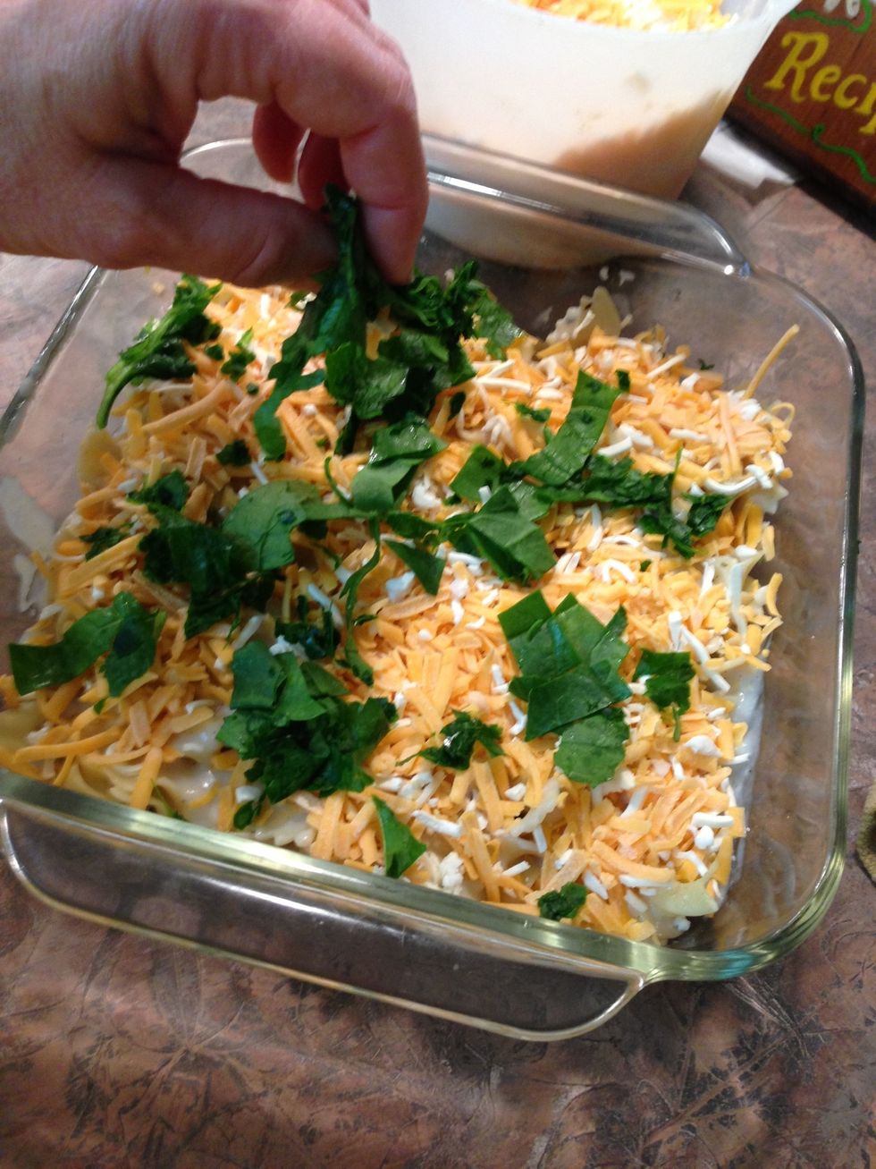 Layer half of your chopped spinach.