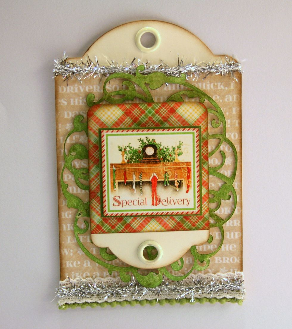 Layer on vintagy image with more foam spacers to Trading Tag.