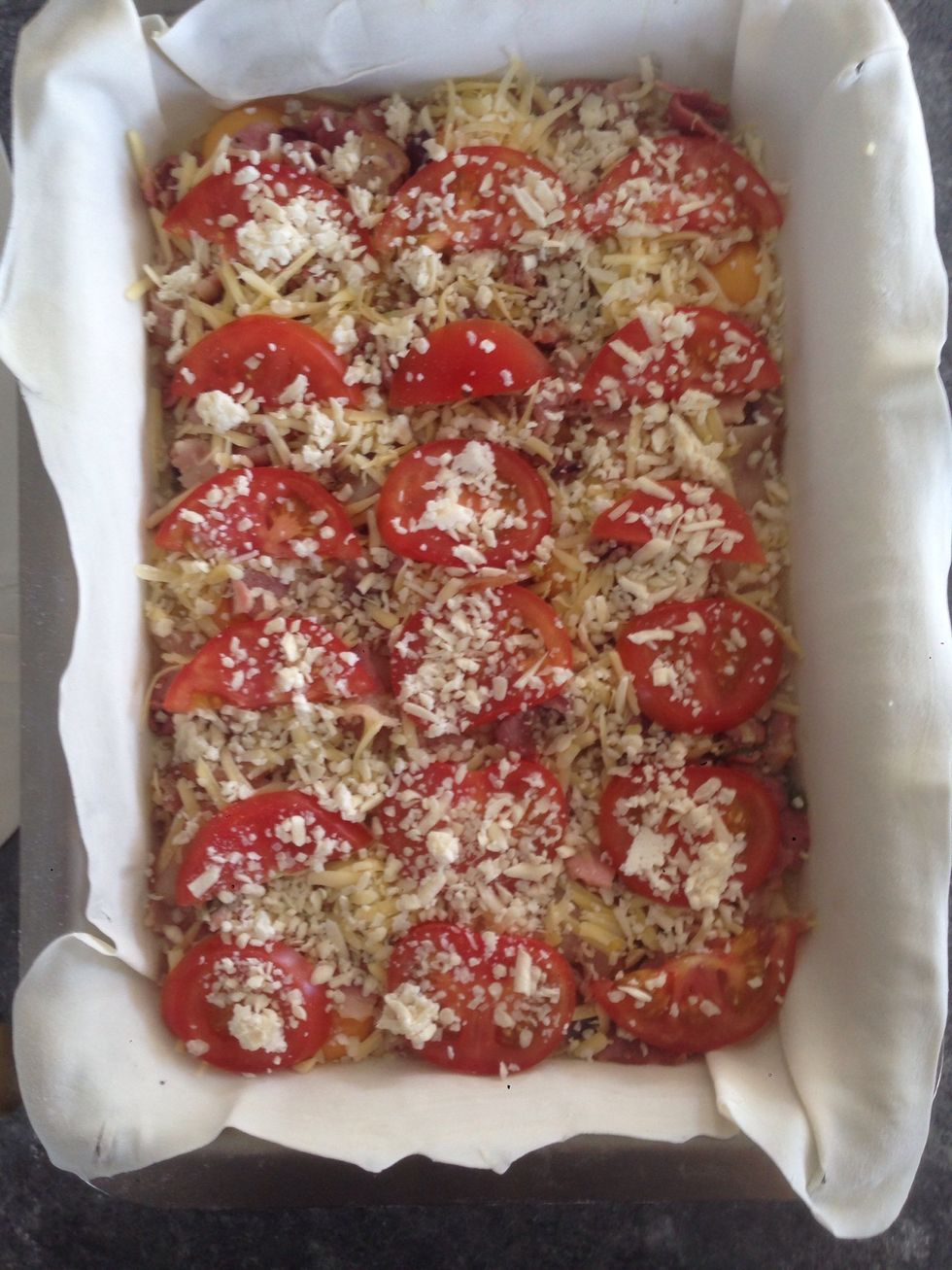 Layer on your fillings! bacon, cheese, tomatoes