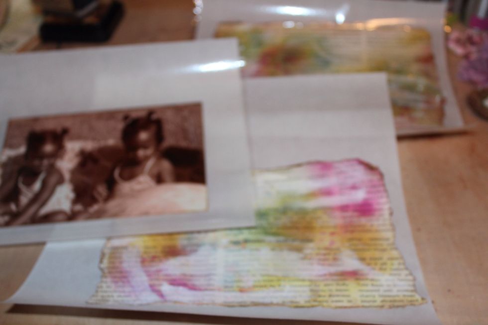 Layer photo and patterned papers together. Adhere to canvas.