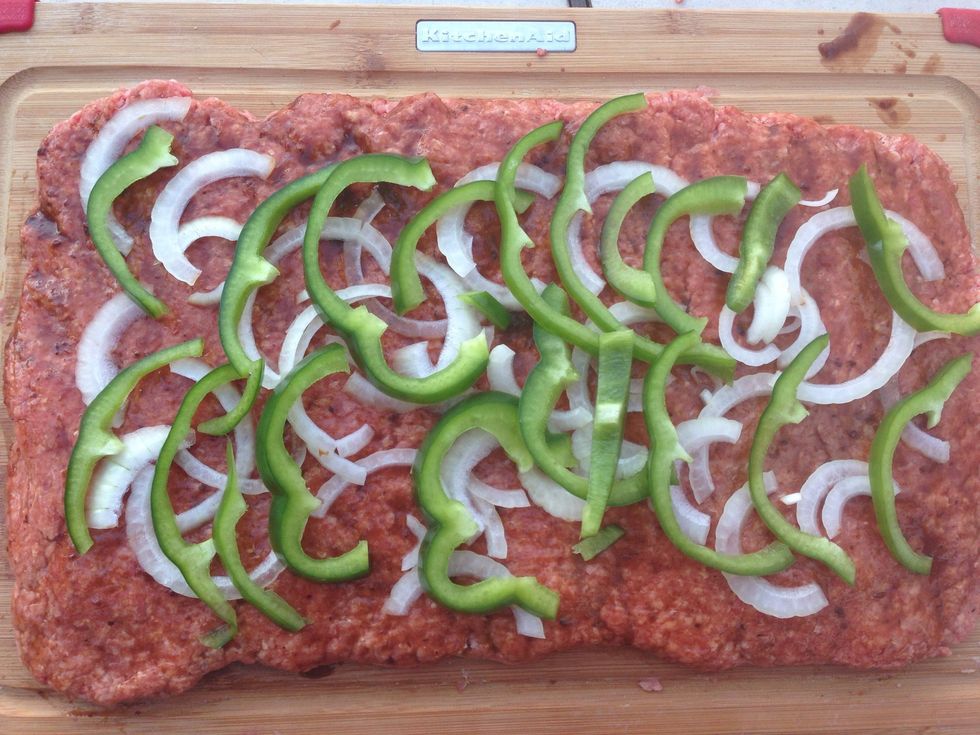 Layer the onion and green pepper.