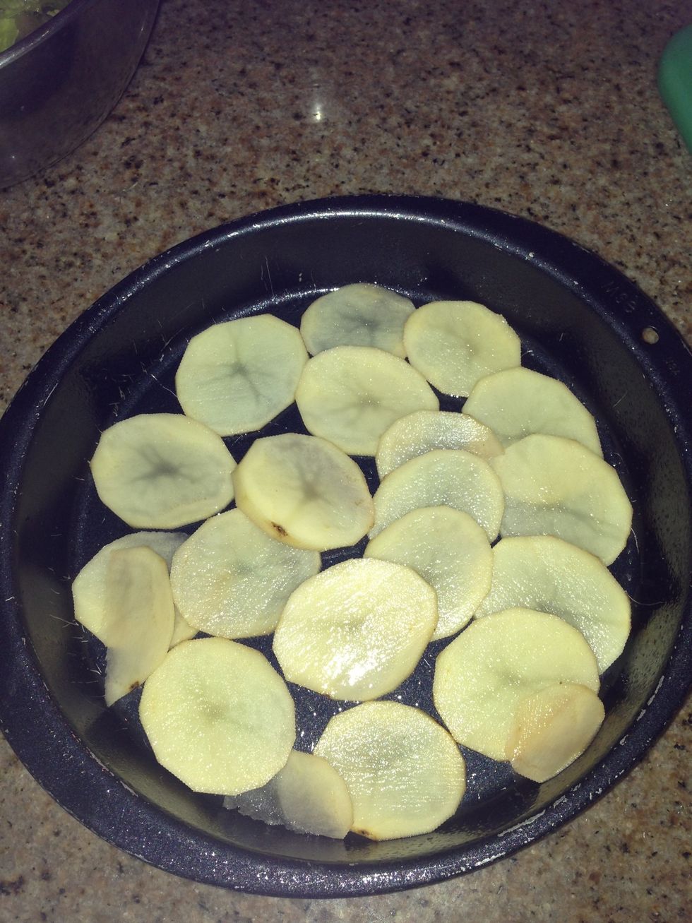 Layer the potatoes it doesn't have to be perfect