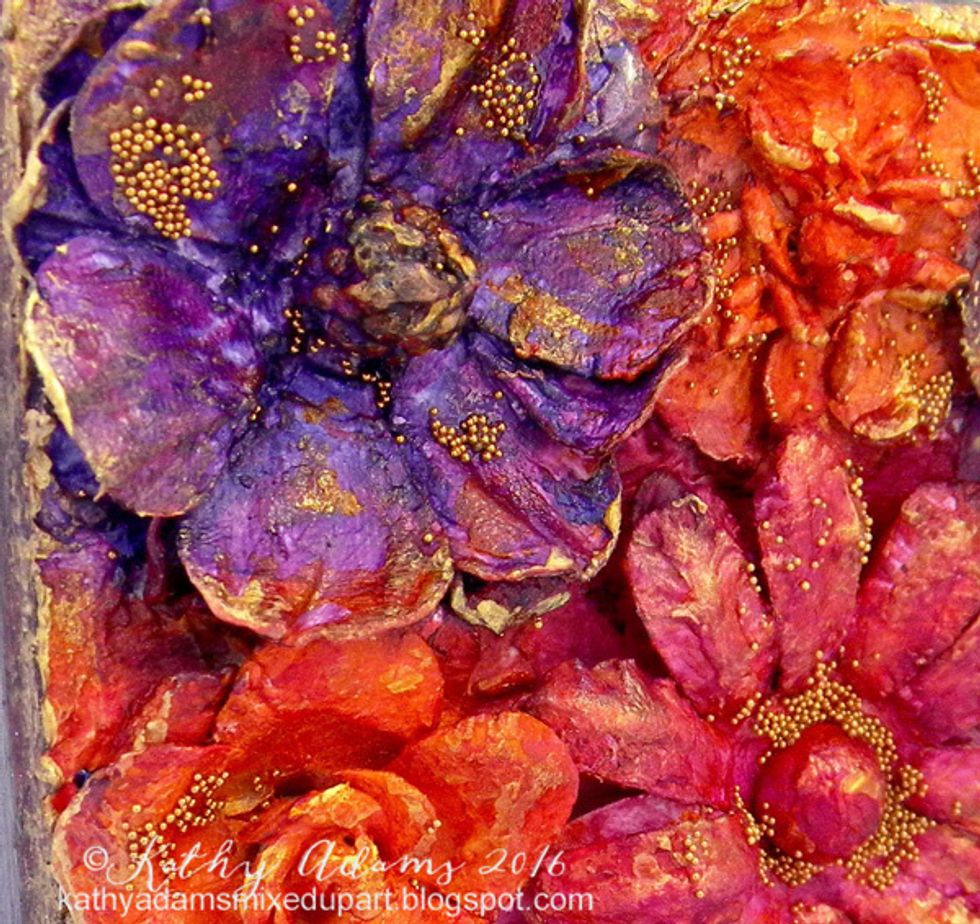 Layering all of the different Art Anthology mediums creates lots of color dimension and interest to each flower. And the addition of the copper micro beads adds texture.