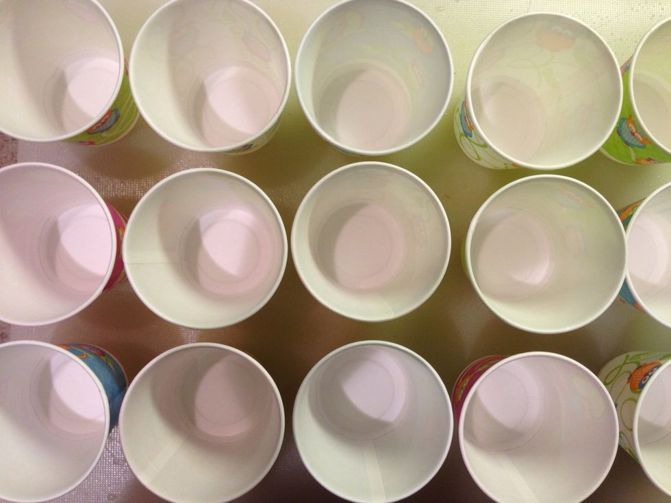 Layout Dixie cups to be filled.