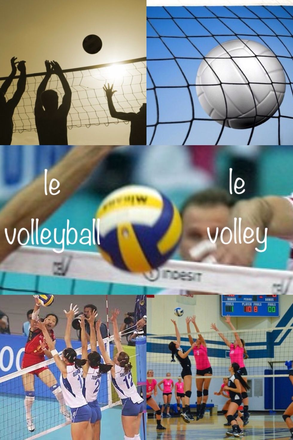 Le volley and le volleyball mean volleyball. Pronounce like leh vohlyy. Pronounce like leh vohlyy bahll