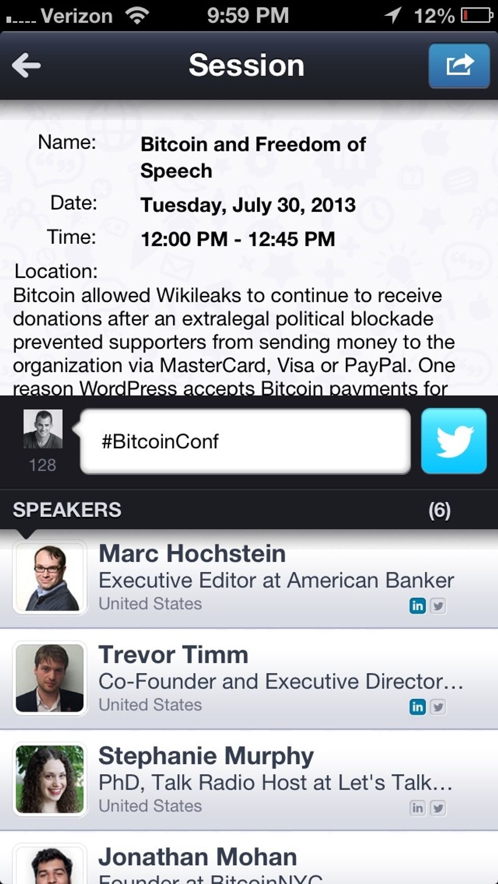 Learn about and connect with event speakers. Tweet your event experience using the dedicated event hashtag