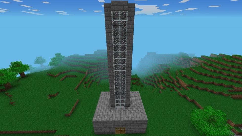 Leave a gap from the back block and make a tower of glass