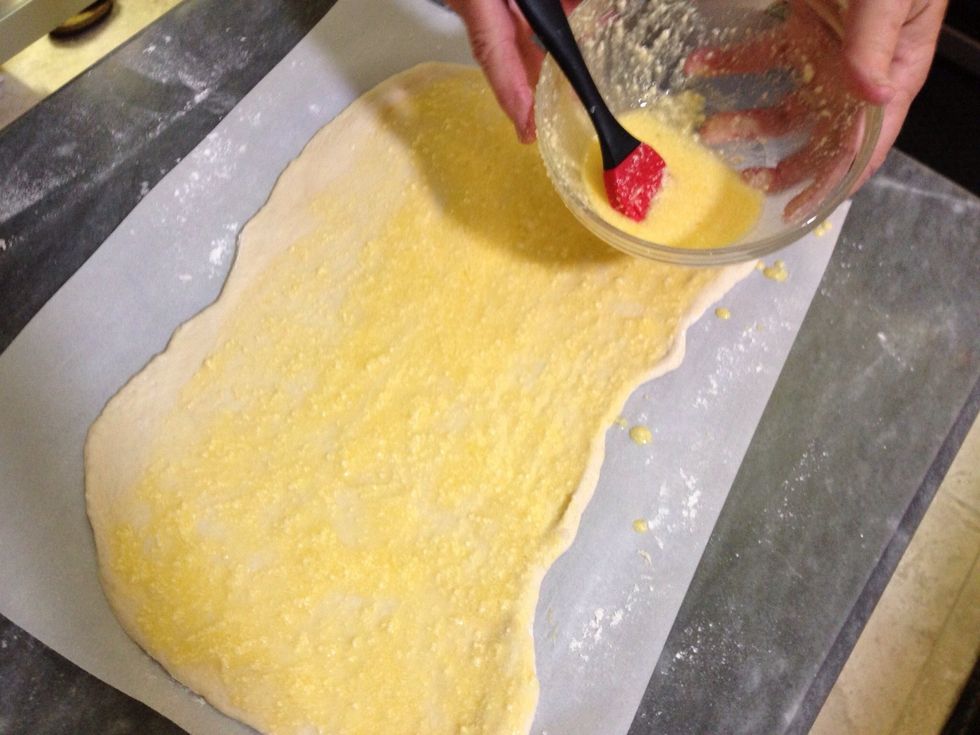 Leave about one inch of one of the long sides clean, so it will seal well later.