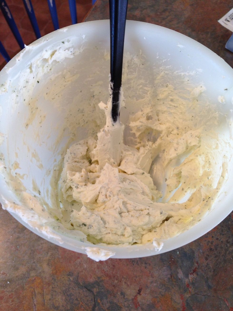 Leave cream cheese out to soften. Once softened, in a medium sized mixing bowl, combine cream cheese and ranch dressing mix.