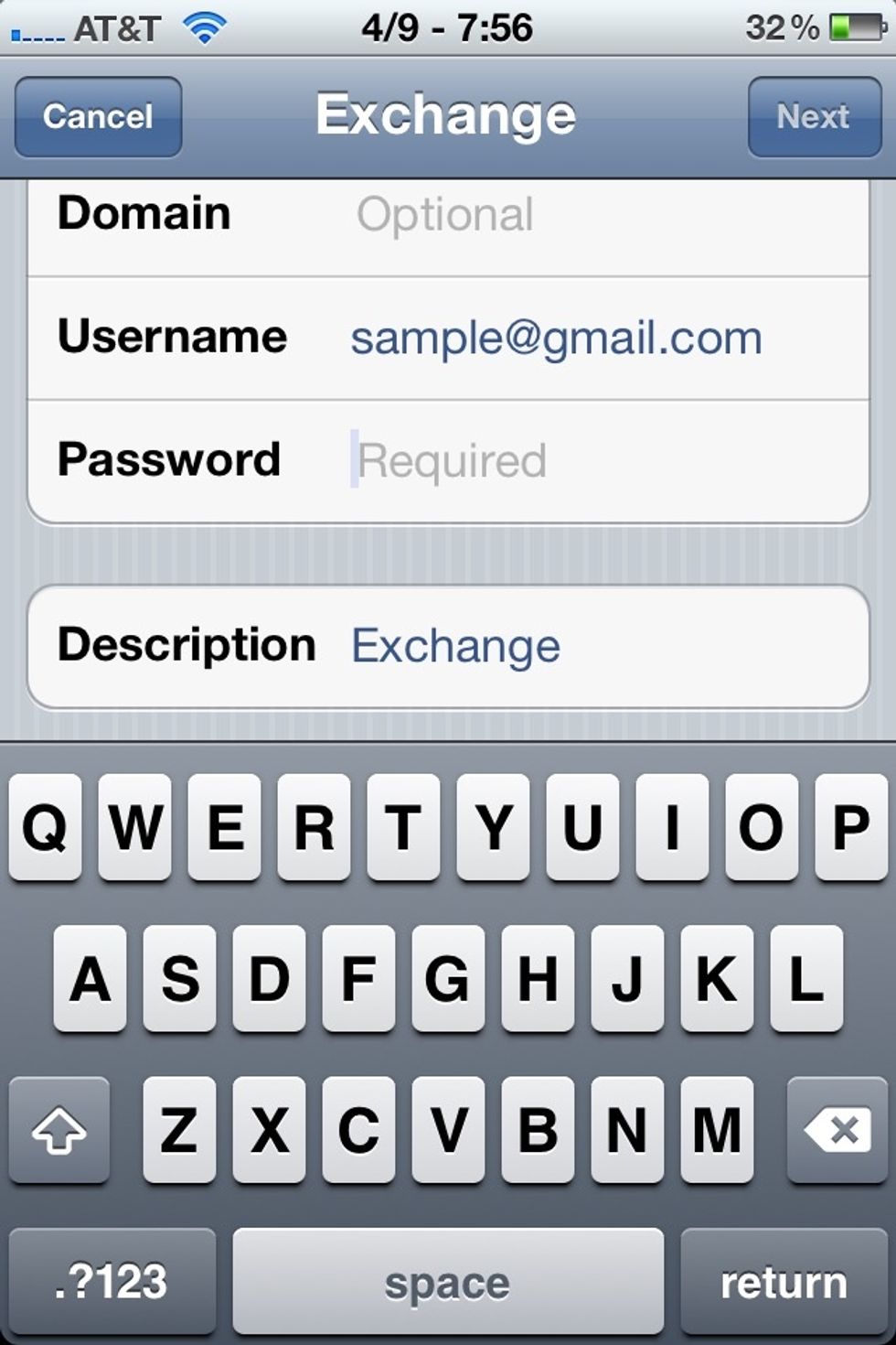 Leave Domain blank, and enter your email address again as the username.