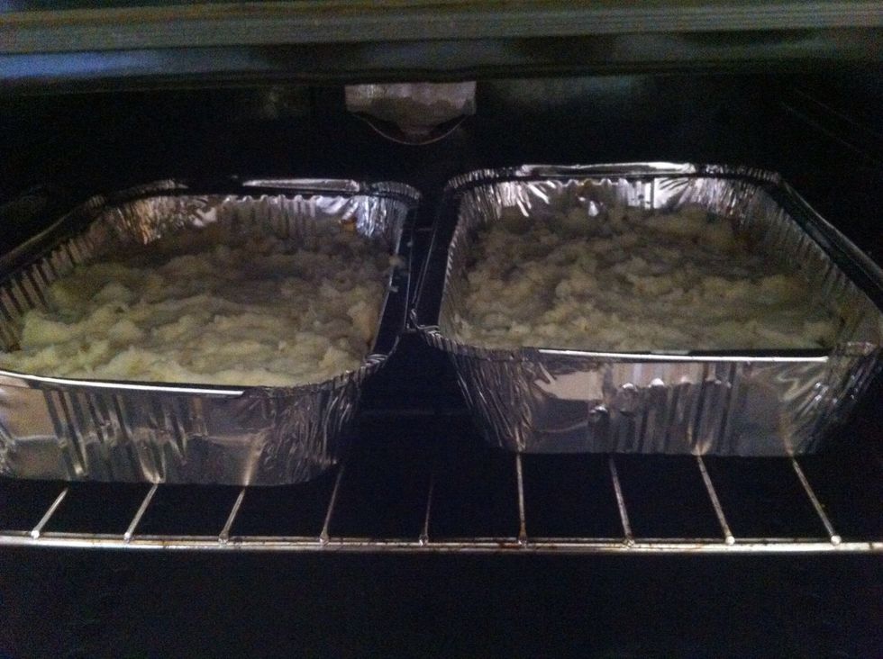 Leave it in the oven until browned on the top around 15-25 minutes, keep checking