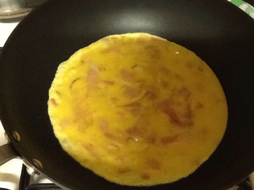 Leave it in the pan for 5 mins and then flip and cook the other side for 5 mins.