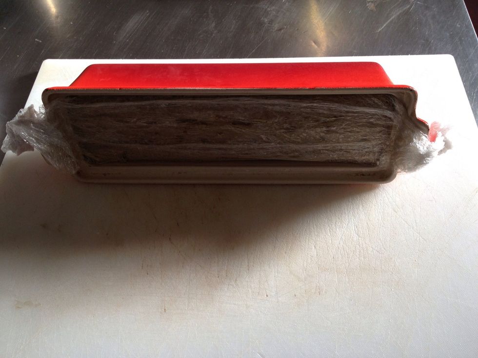 Leave overnight to chill then turn out onto a chopping board and unwrap