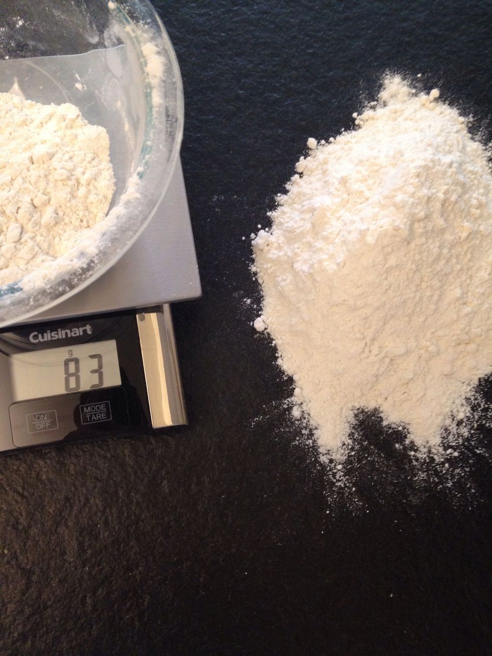 Leave some in the bowl. It's better to add it later if the dough needs it. Don't worry about sifting the flour. The amount you use will also depend on the size of the eggs