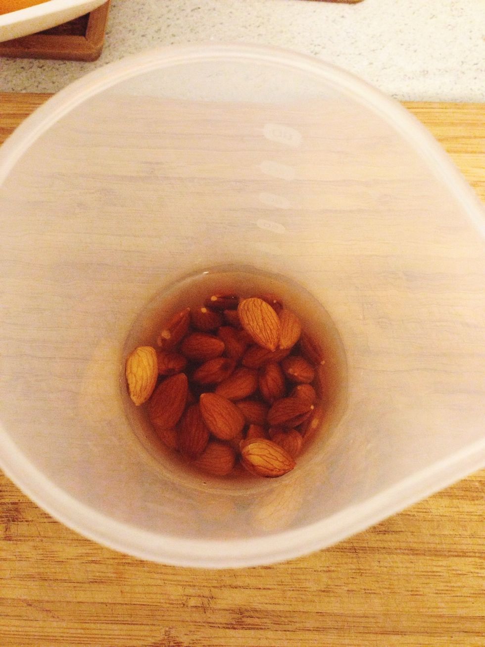 Leave the almonds for 6-8hours in 150ml water till soaked.