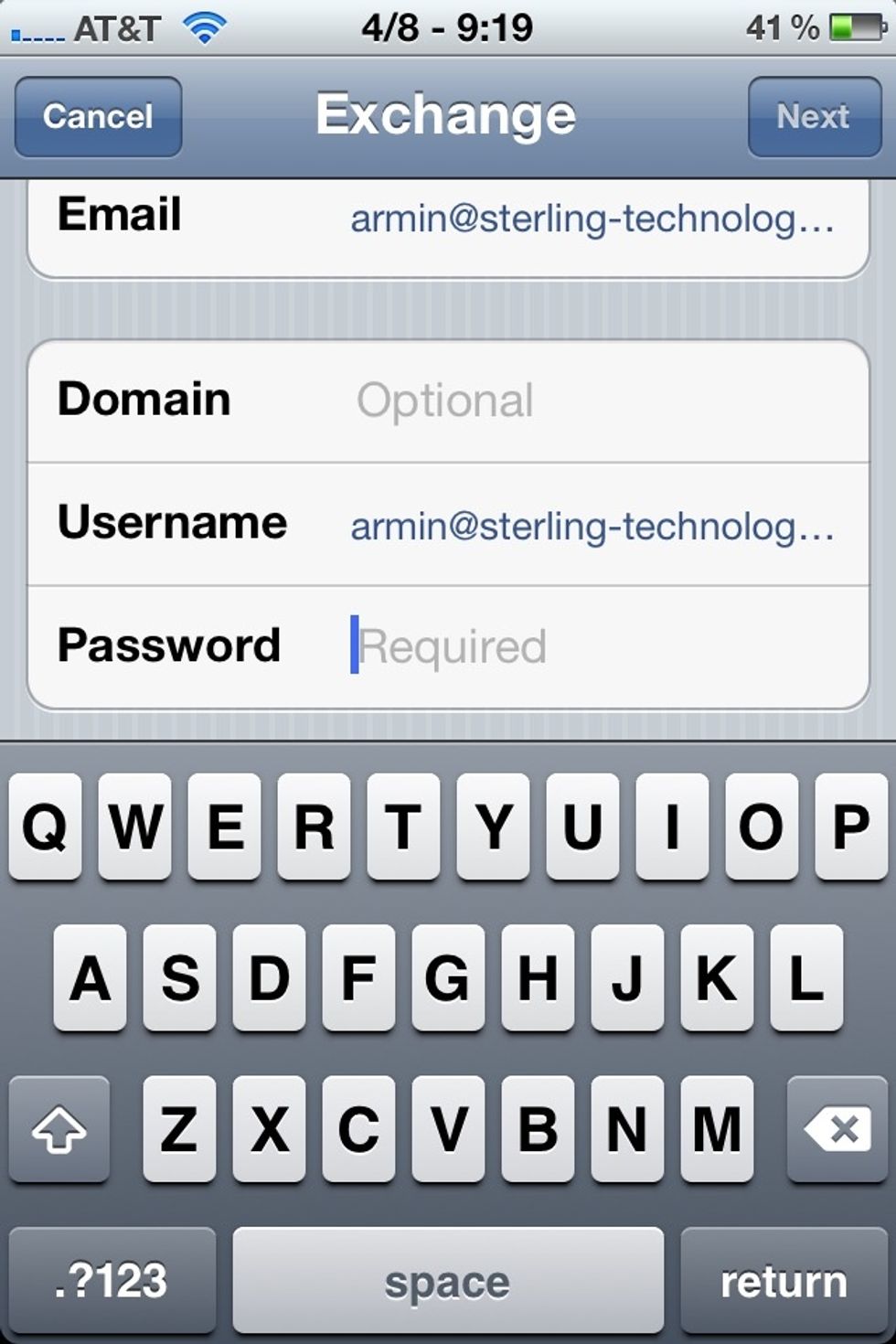 Leave the 'Domain' field blank, and enter your email address in the field labeled 'Username'