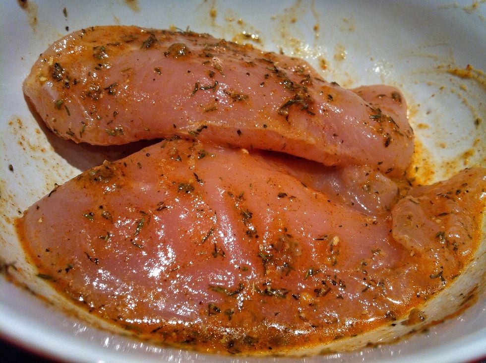 Leave to marinade for as long as possible, 1 Hour at least for flavours to soak in, the longer you leave it the more moist your Chicken will be..