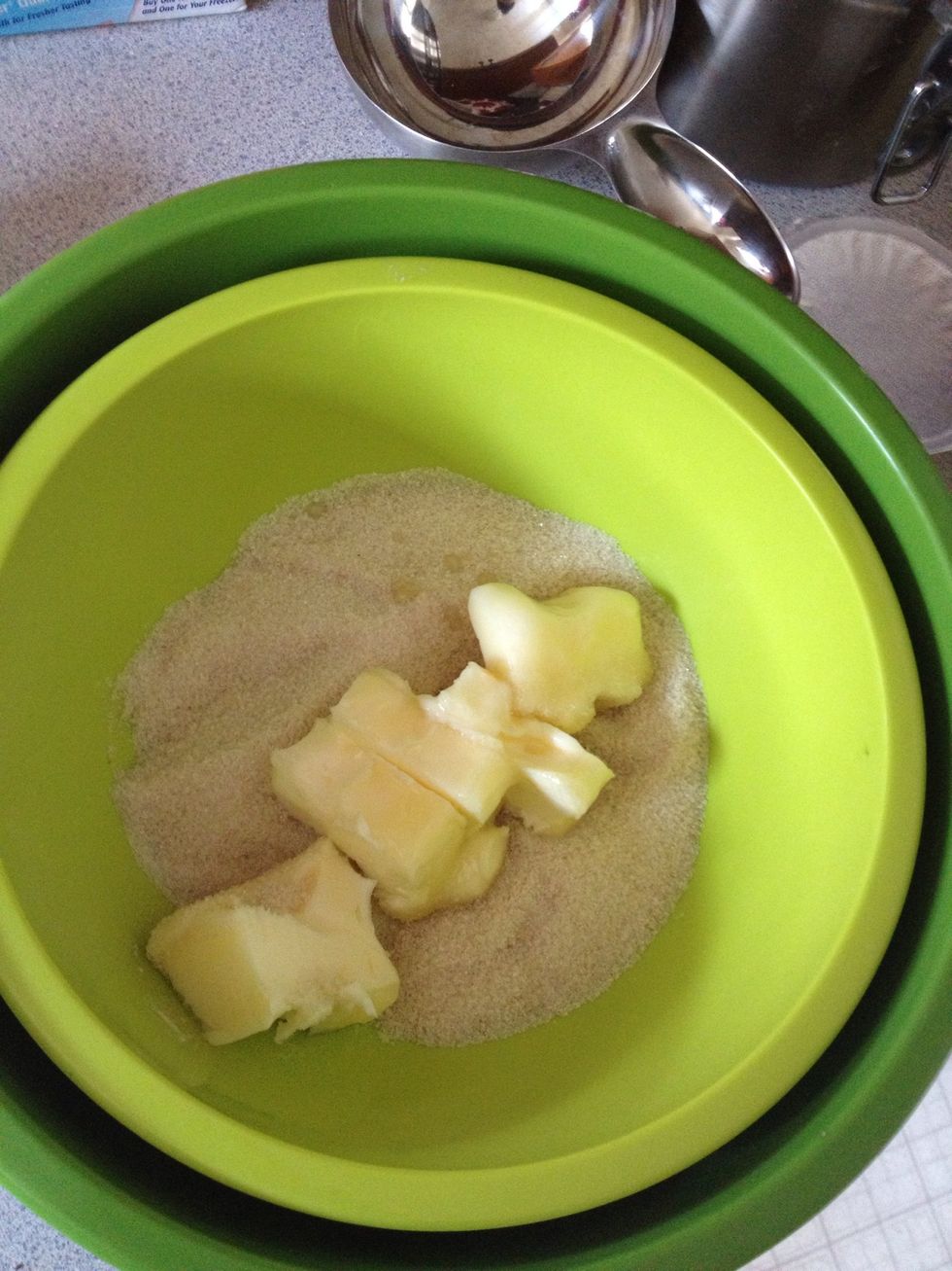 Leave your butter out until it reaches room temp. Cut in cubes and "cream" together. If you don't have a mixer then you got to do it the old fashioned way....