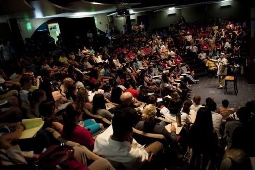 LECTURE - Some things you might need: a lecturer, moderator, microphone/sound system, podium, chairs for audience, lighting, snacks, programs, book signing table, signs, box office, security, etc.