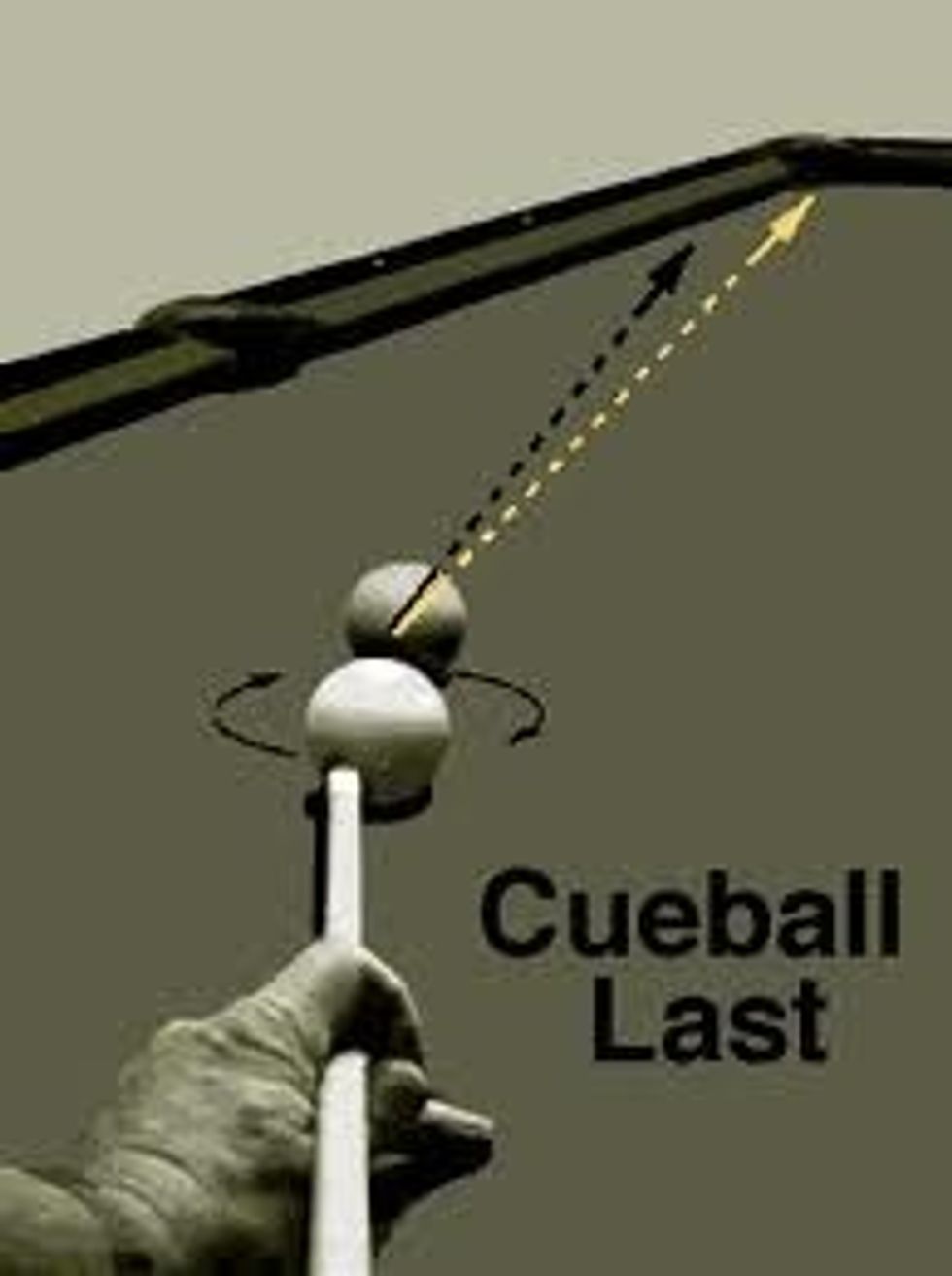 Left and right spin can also alter the direction the object ball travels. For example here left spin is put on the cue ball. It'll alter the path of the object ball slightly because of the friction.