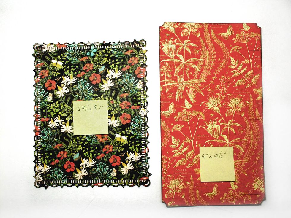 Left page layout:  Cut a piece 6.75 x 8.5" from Wildflower Bouquet and a piece 6 x 10.5" from Every Blooming Thing.  Put the excess paper aside to use on the right side.