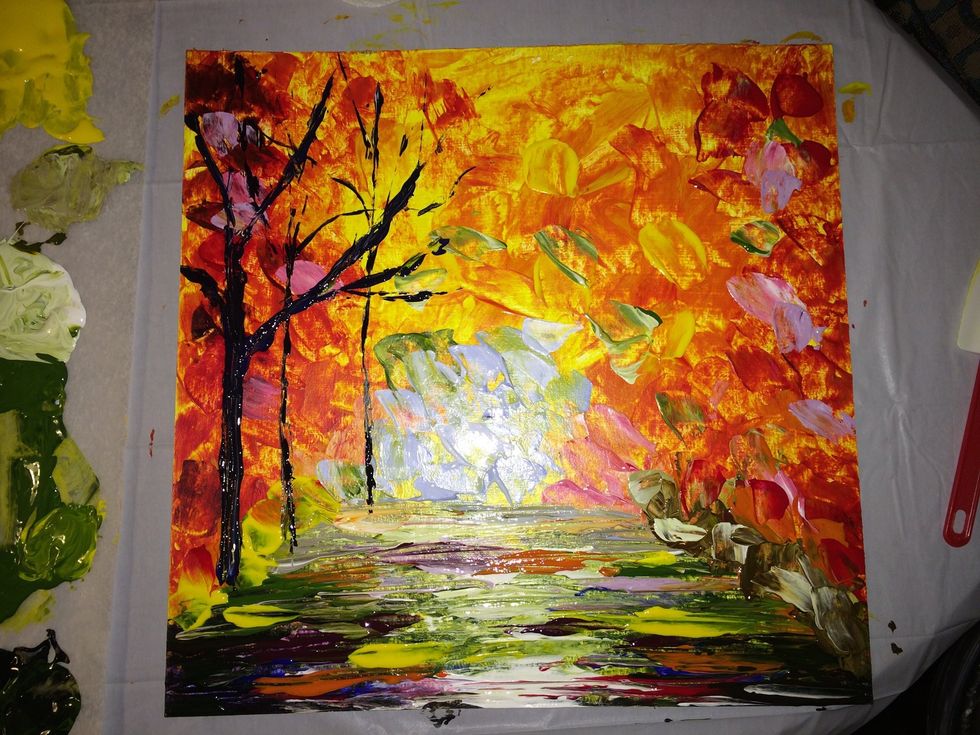 Left side complete. Do the same for the right side. I added 5 trees.