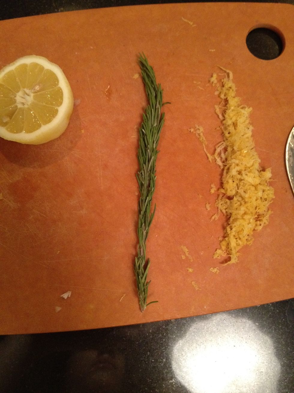 Lemon zested. And size of rosemary sprig.