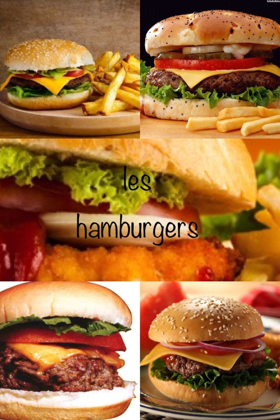 Les hamburgers means hamburgers. Pronounce like les amburgehrs.
