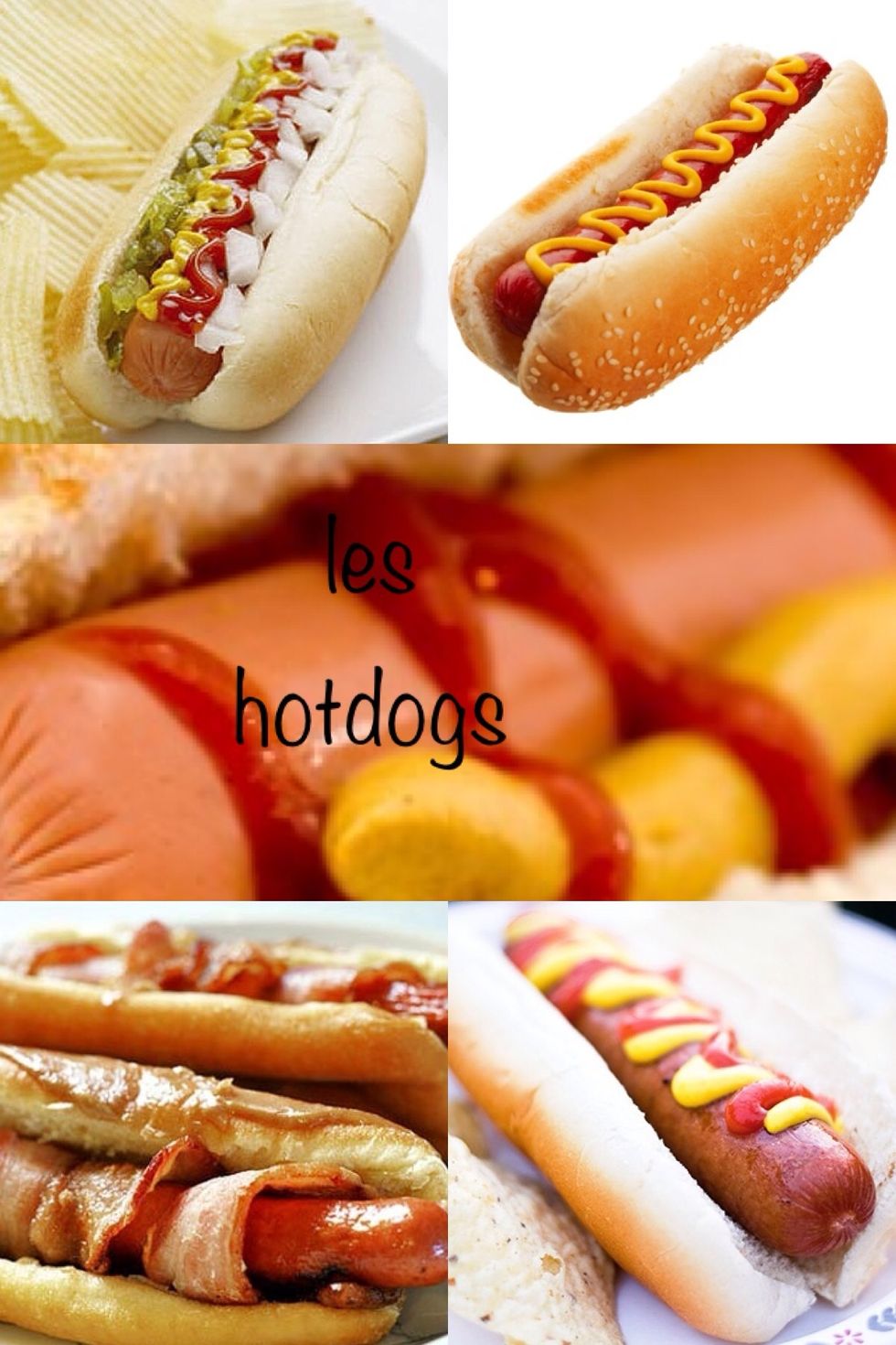 Les hotdogs means hot dogs. Pronounce like les otdohgs. (H's in French are silent)