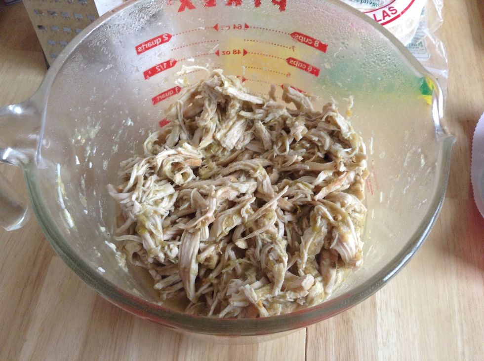 Let 3 cups of chicken soak up 1 cup of salsa verde over night