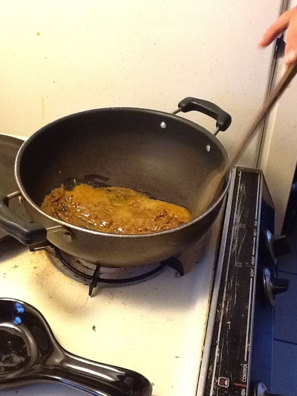 Let all the masala's (spices) cook for 2 mins, then add pur\u00e9ed tomato and ginger paste and all of it cook for a few minutes