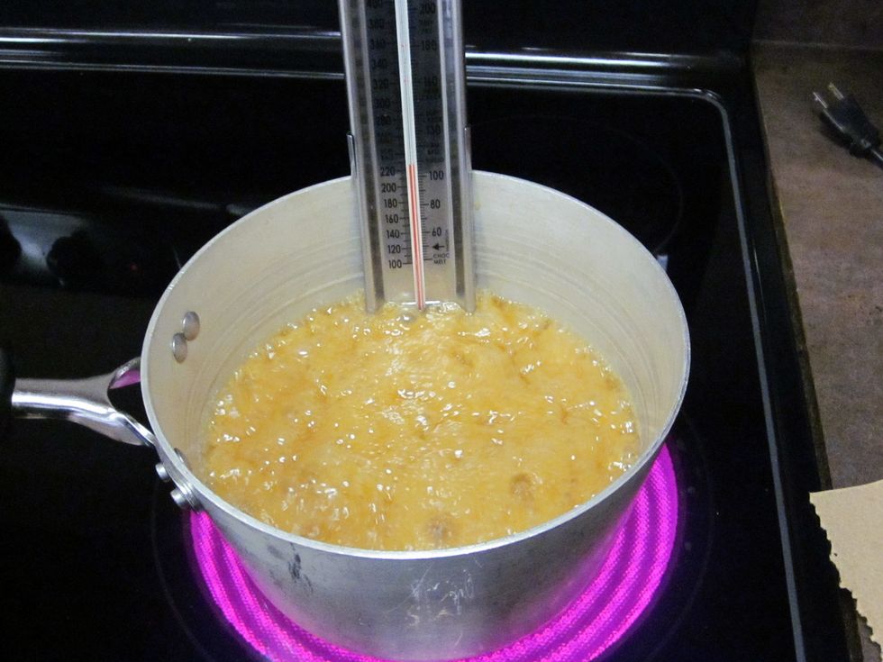 Let Boil until it hits a softball stage of about 240 degrees F