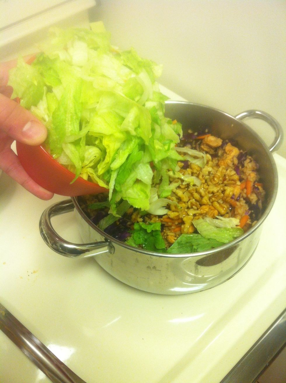 Let cook down some more, then add lettuce.