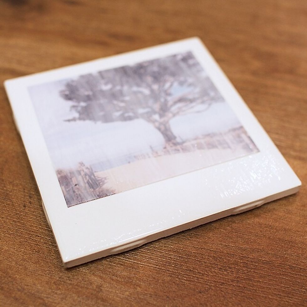 Let dry and work on the rest. Once all are photos are applied, go back to the first and generously apply Mod Podge to the top of the photo. Let it dry completely and it will dry clear.
