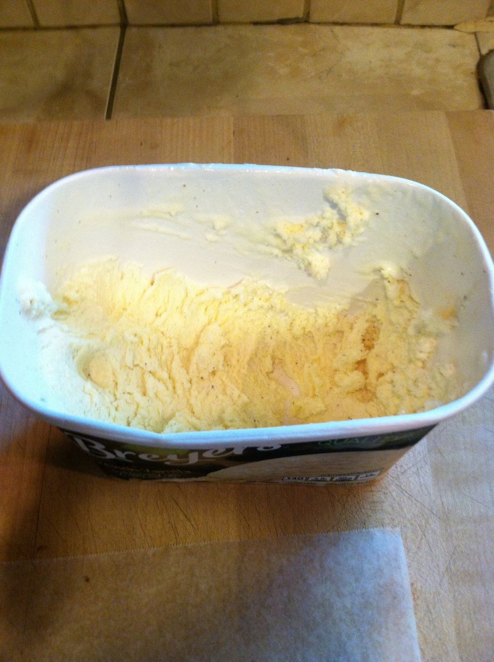 Let ice cream sit in the counter for about 15 mins to soften a bit to make it easier to stir. For healthier alternative use frozen yogurt, instead of ice cream.