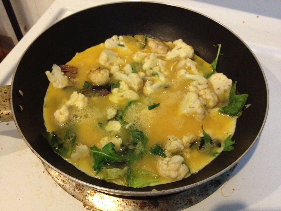 Let it cook on simmer (2mins) until the egg is firm.