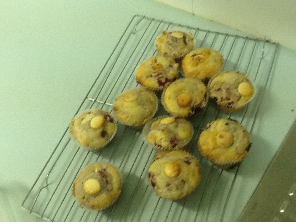 Let it cool and enjoy some white chocolate and raspberry muffins!