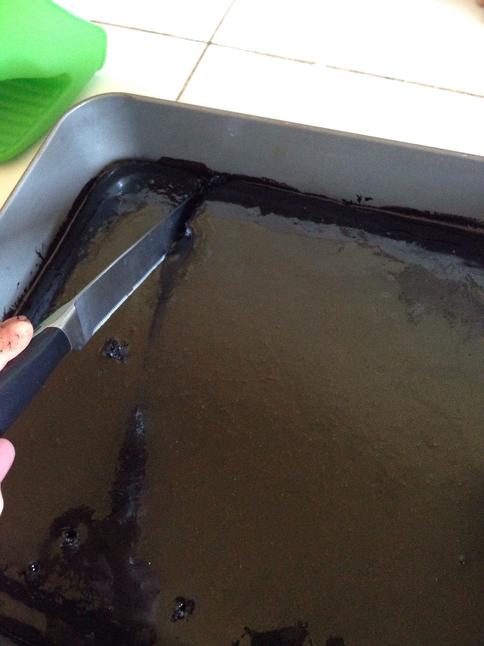 Let it cool and then cut it ( I didn't let it cool sorry I was in a hurry )cut in into square shapes