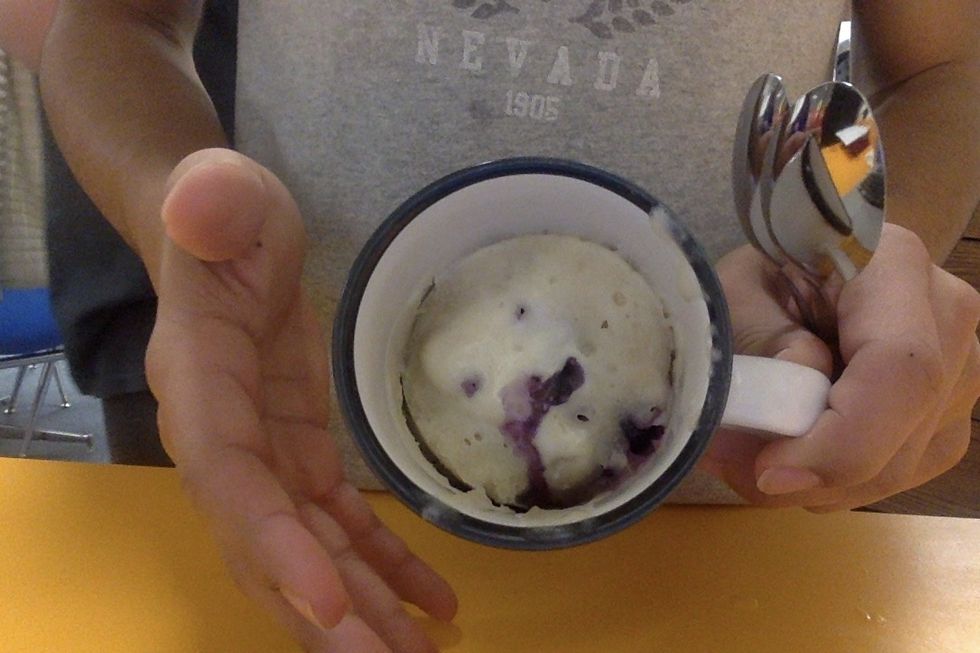 Let mug cake sit for a few minutes