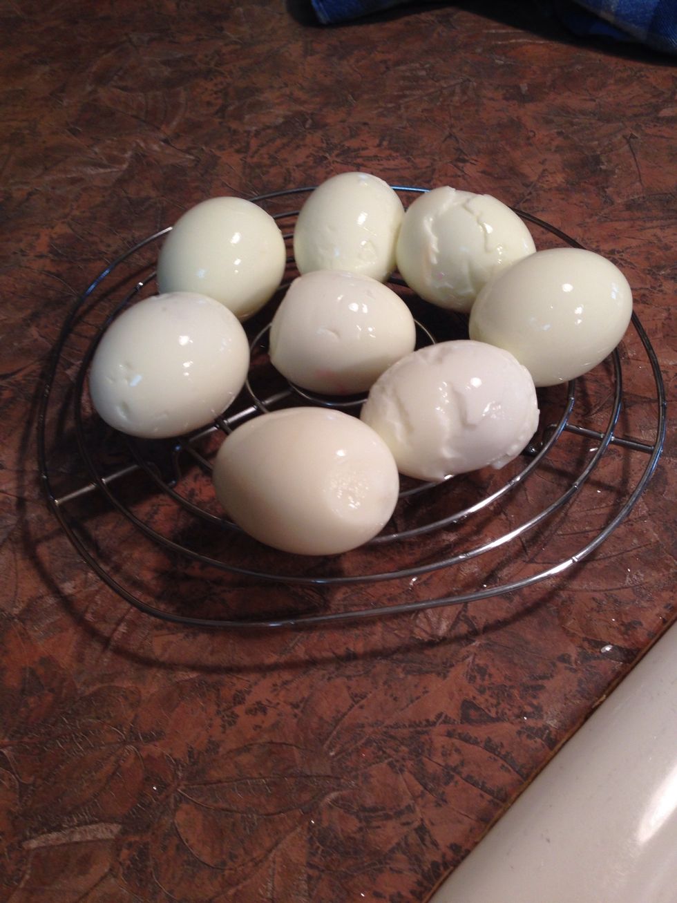 Let peeled eggs dry somewhat while you prepare pork sausage.